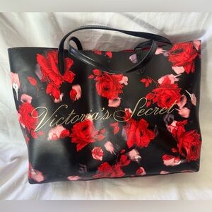 Victoria’s Secret Black & Red Floral Rose Tote Bag